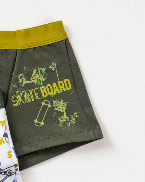 Paquete X2 boxers en algodón para niños#color_s42-blanco-estampado-fondo-verde