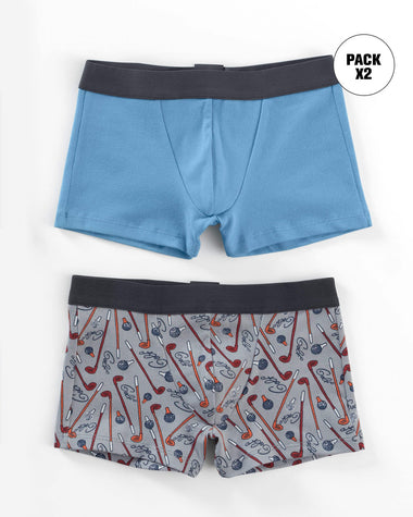 Paquete X2 boxers en algodón para niños#color_s56-estampado-azul-claro