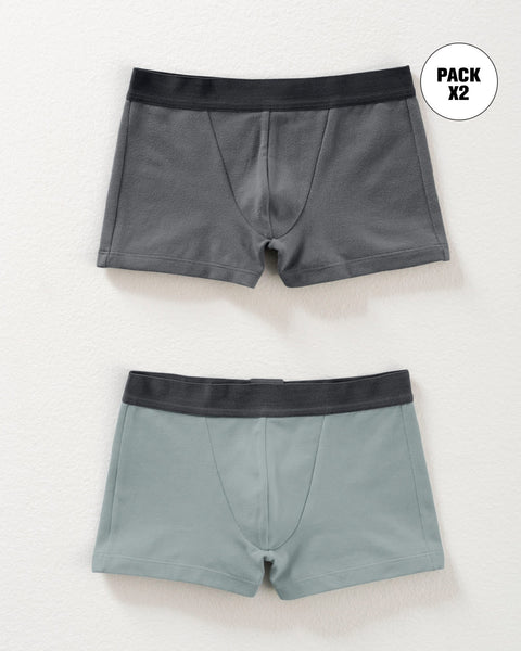 Paquete X2 boxers en algodón para niños#color_s60-gris-claro-gris-oscuro