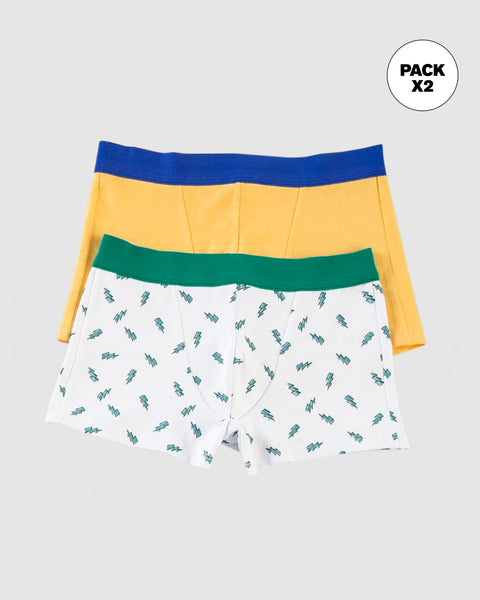 Paquete X2 boxers en algodón para niños#color_s61-blanco-estampado-amarillo
