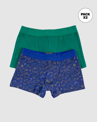 Paquete X2 boxers en algodón para niños#color_s62-azul-estampado-enjoy-verde