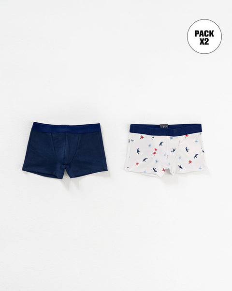 Paquete X2 boxers en algodón para niños#color_s64-estampado-marinero-azul-oscuro