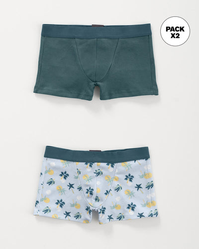 Paquete X2 boxers en algodón para niños#color_s66-verde-azul-azul-estampado