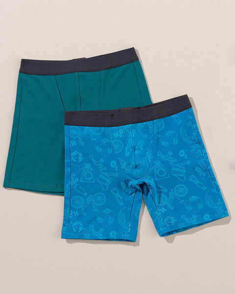 Paquete x 2 boxer largo en algodón para niño#color_s07-azul-estampado-verde-oscuro