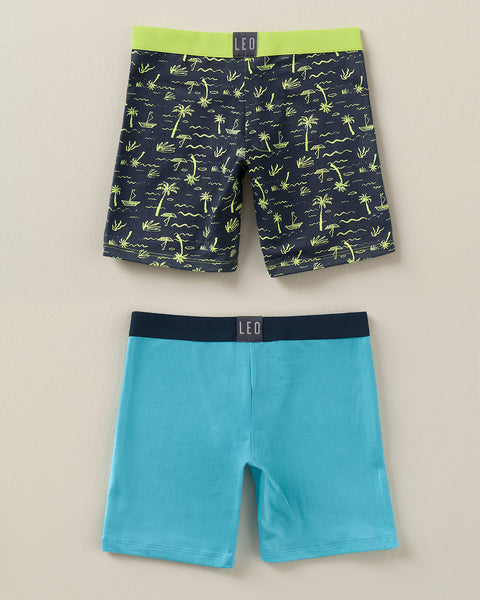 Paquete x 2 boxer largo en algodón para niño#color_s09-fondo-verde-estampado-azul-claro