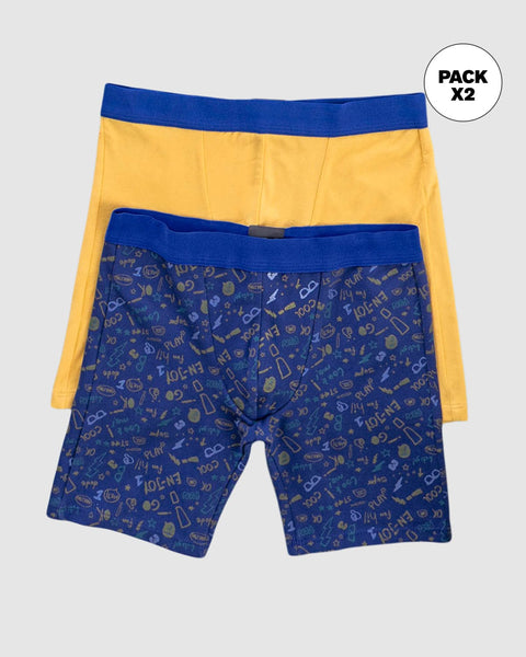 Paquete x 2 boxer largo en algodón para niño#color_s19-azul-estampado-enjoy-amarillo