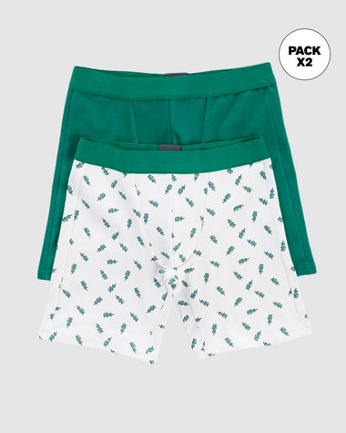 Paquete x 2 boxer largo en algodón para niño#color_s20-blanco-estampado-verde