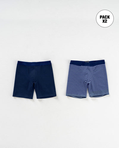 Paquete x 2 boxer largo en algodón para niño#color_s21-estampado-rayas-azul-oscuro