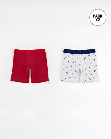 Paquete x 2 boxer largo en algodón para niño#color_s22-rojo-estampado-marinero