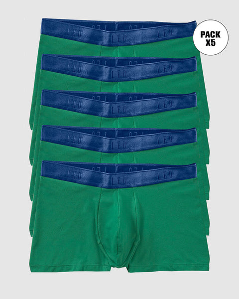 Paquete x 5 bóxers cortos con diseño ergonómico y máxima frescura en microfibra#color_677-verde-elastico-azul