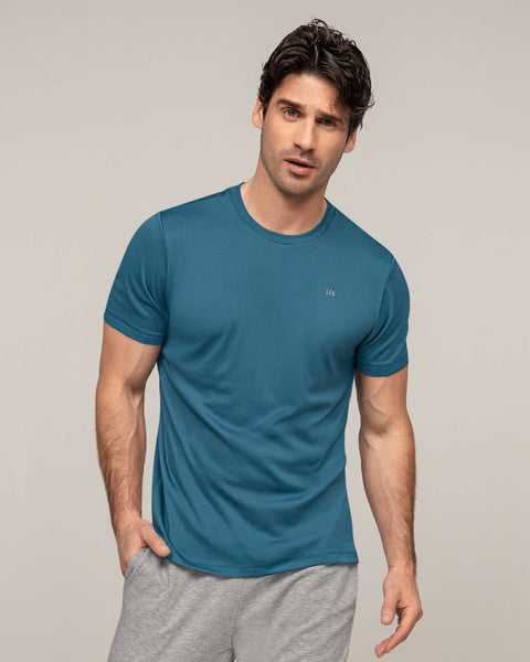 Camiseta deportiva masculina semiajustada de secado rápido#color_599-azul-medio