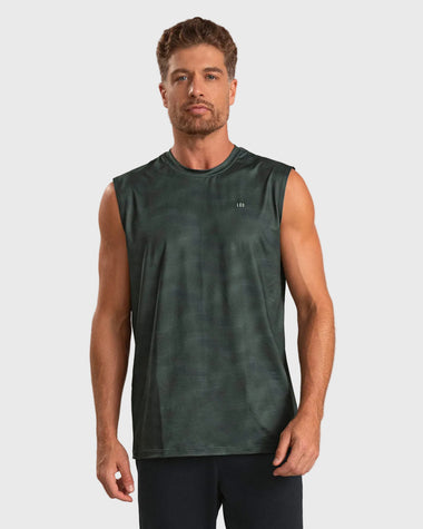 Camiseta manga sisa deportiva y de secado rápido para hombre#color_661-estampado-verde