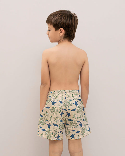 Pantaloneta de baño para niño con bolsillo lateral#color_a29-estampado-animales-marinos