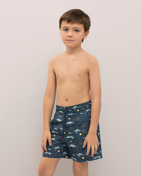 Pantaloneta de baño para niño con bolsillo lateral#color_b39-estampado-azul