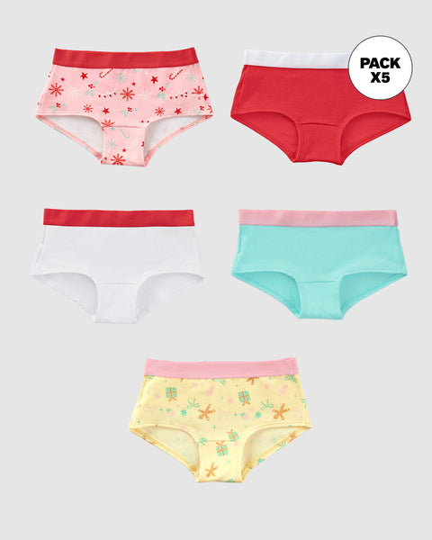 Paquete x 5 bloomers tipo hipster para niña#color_s03-blanco-rojo-menta-est-flores-est-regalos