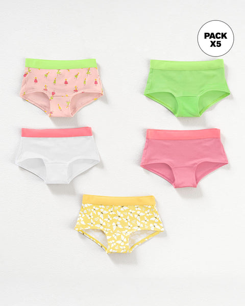 Paquete x 5 bloomers tipo hipster en algodón suave para niña#color_s27-mariposas-rosado-blanco-verde