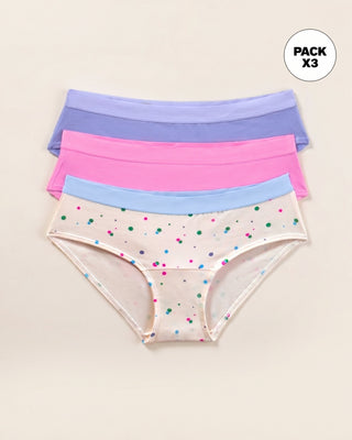 Paquete x 3 bloomers estilo hípster en algodón#color_s27-marfil-estampado-rosado-morado