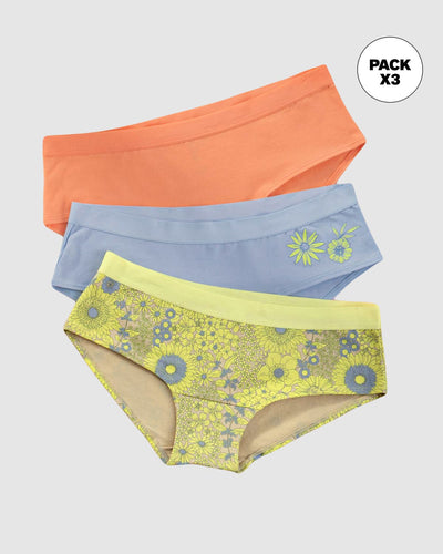 Paquete x 3 bloomers estilo hipster en algodón#color_s52-mandarina-azul-cielo-estampado-flores