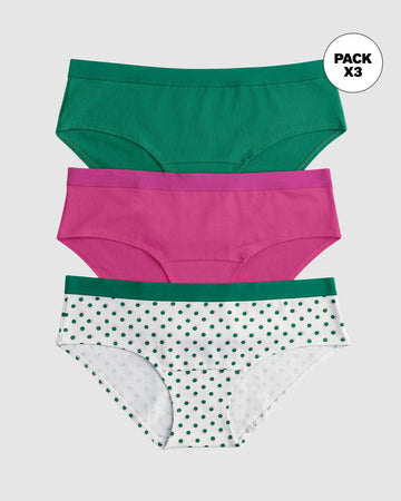 Paquete x 3 bloomers estilo hipster en algodón#color_s64-bolas-verdes-verde-fucsia