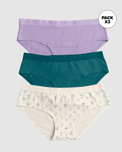 Paquete x 3 bloomers estilo hipster en algodón#color_s65-lila-estampado-hojas-verde-turqueza