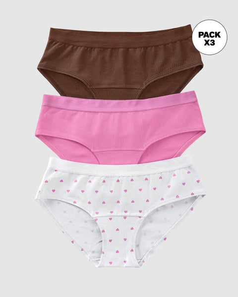 Paquete x 3 bloomers estilo hípster en algodón#color_s73-cafe-rosado-estampado-corazones