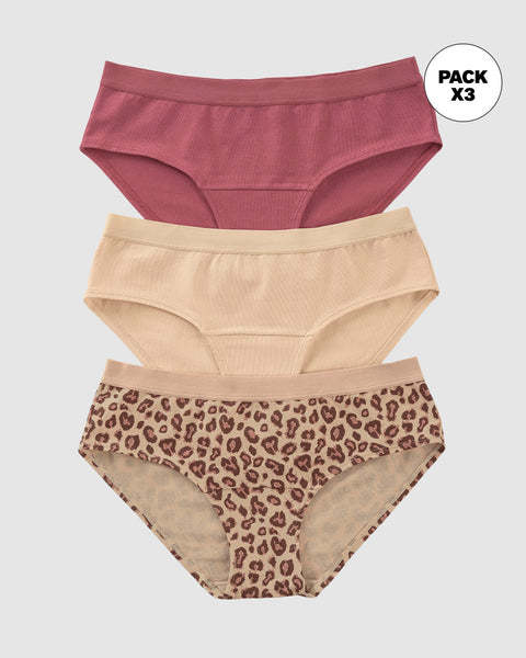 Paquete x 3 bloomers estilo hípster en algodón#color_s76-habano-claro-animal-print-salmon