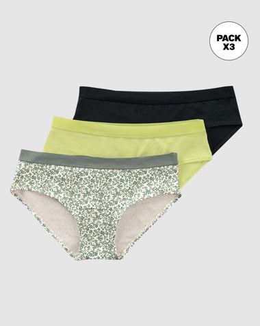 Paquete x 3 bloomers estilo hípster en algodón#color_s78-marfil-estampado-verde-claro-negro