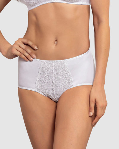 Bloomer clásico de control suave con toques de encaje en abdomen#color_000-blanco