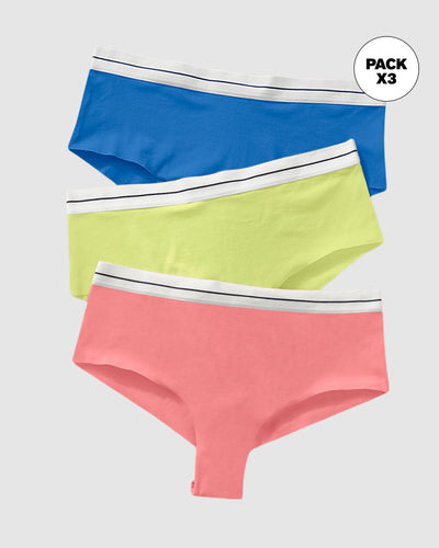 Bloomers cacheteros paquete x 3 ultracómodos#color_s13-azul-coral-amarillo-neon