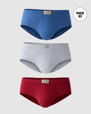 Paquete x 3 calzoncillos Clásicos Leo 100% en Algodón#color_s17-fondo-rojo-fondo-gris-fondo-azul