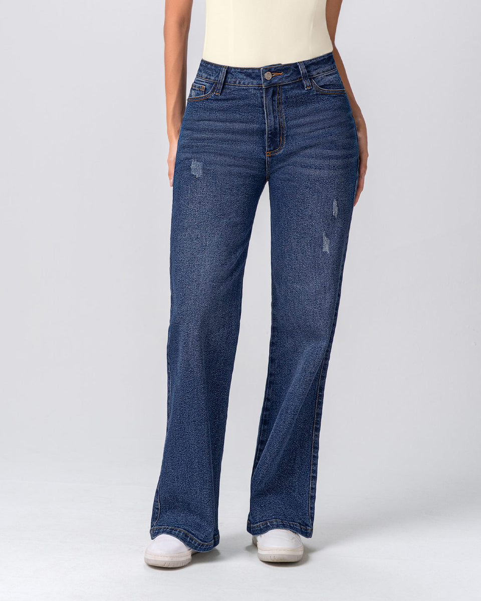 Jean bota ancha esencial para mujer