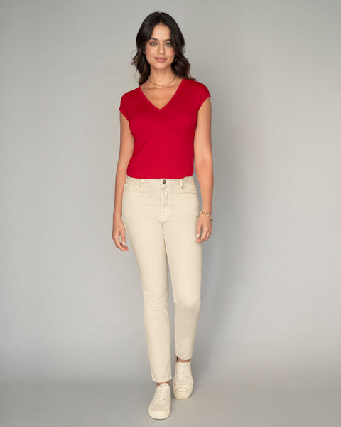 Blusa estampada manga corta con cuello en V#color_302-rojo