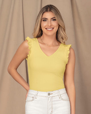 Blusa con bolero en mangas y cuello en V#color_128-amarillo