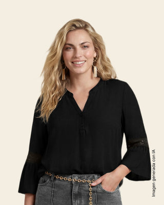 Blusa manga larga amplia con mangas tipo bolero#color_700-negro