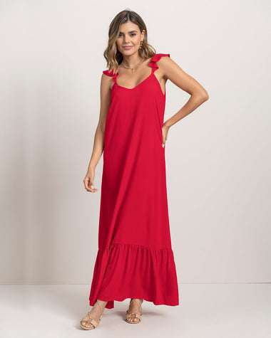 Vestido largo con boleros en hombros#color_302-fucsia