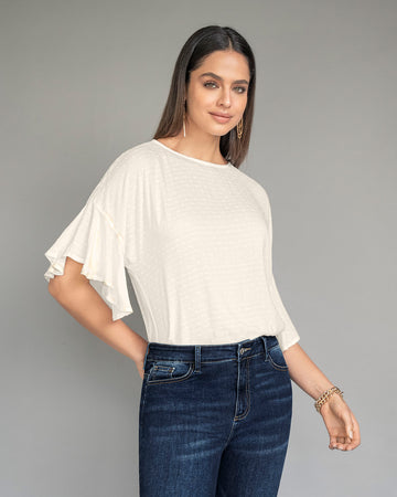 Blusa manga corta con boleros y cuello alto#color_806-marfil