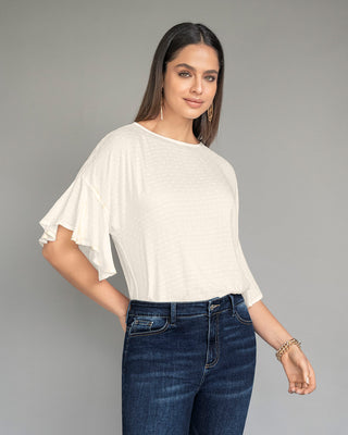 Blusa manga corta con boleros y cuello alto#color_806-marfil