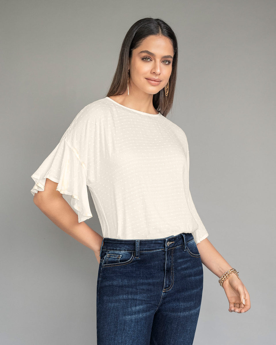 Blusa manga corta con boleros y cuello alto