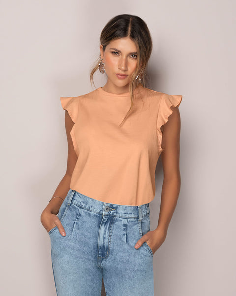 Blusa  sin  mangas con cuello alto y boleros#color_215-mandarina