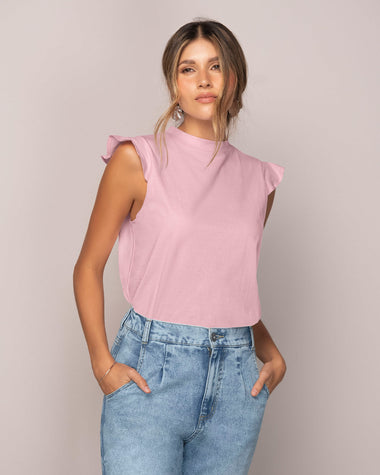 Blusa  sin  mangas con cuello alto y boleros#color_313-rosado