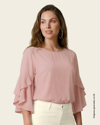 Blusa manga corta con cuello redondo y bolero en mangas#color_c30-rosado