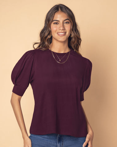 Blusa manga corta con efecto volumen#color_c37-borgona