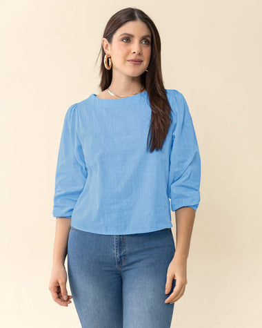 Blusa manga 3/4 con efecto volumen#color_052-azul