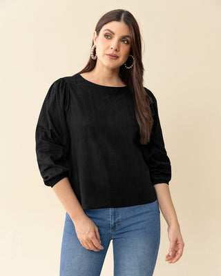 Blusa manga 3/4 con efecto volumen#color_700-negro