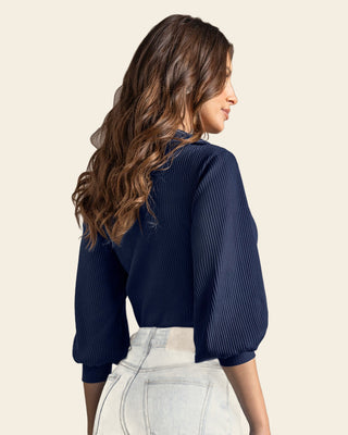 Blusa manga larga con cuello tejido y tela acanalada#color_024-azul