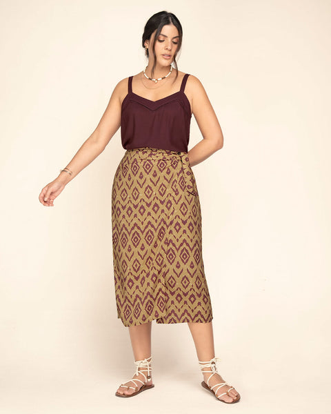 Falda midi con diseño cruzado#color_145-estampado-tribal