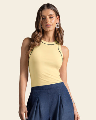 Blusa  sin  mangas con raya en contraste#color_c72-mantequilla