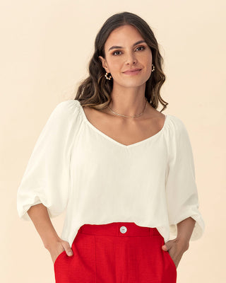 Blusa manga 3/4 de escote en V#color_018-marfil