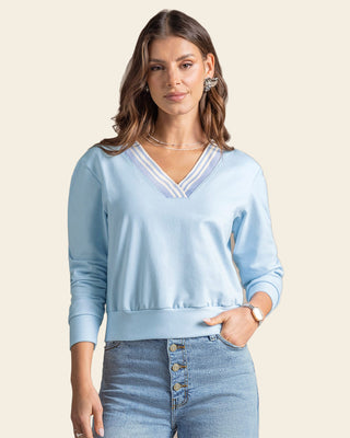 Sudadero cuello en V tejido#color_c67-azul-claro