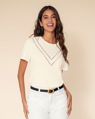 Blusa manga corta con detalle de escalerilla en V#color_018-marfil